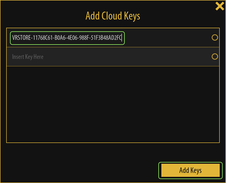 Copy the key that you have recieved and paste it in the Add Cloud Keys Dialogue, then click on Add Keys to top up your credit Balance instantly.